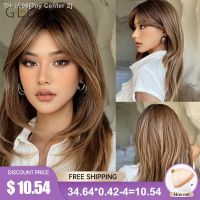 GEMMA Ombre Brown Medium Length Layered Wigs Synthetic Straight Cosplay Wigs with Bangs for Women Daily Heat Resistant Fake Hair [ Hot sell ] Toy Center 2