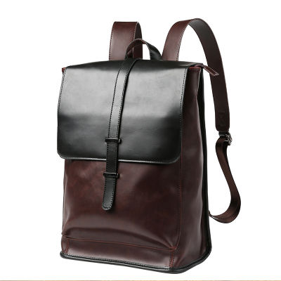 Vintage PU Leather Backpacks for Men High Capacity Laptop Backpacks Male 2021 Travel Backbags Teenager Students School Bookbags