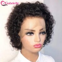 【LZ】✒☈№  Gabrielle Pixie Cut Human Hair Wigs Brazilian Short Bob Curly Colored Wig for Women Ombre 99J Honey Blonde