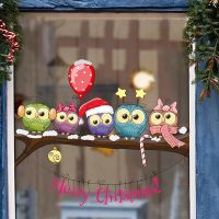 2021 New Year Window Stickers for Merry Christmas Decoration Christmas dressed Owl On A Tree Branch Wall Stickers Wall Window