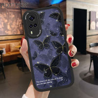 Hontinga เคสสำหรับ Vivo Y31 2021 Y51 2020 Y51A 2021 Y53S 4G น่ารักเคสโทรศัพท์ซิลิโคนนิ่มหนังผีเสื้อสีดำน่ารักเคสป้องกันกล้องคลุมทั้งหมดฝาหลังกันกระแทกเคสโทรศัพท์นิ่มสำหรับเด็กผู้หญิง