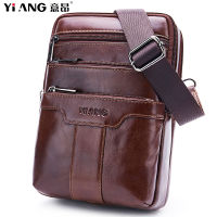 YIANG Brand New 2022 Sale Original Genuine Leather Bag For Men Shoulder Messenger Bags For Male Cross Body Bag Vintage Cowhide Multi Compartment Mens Business Office Handbags Designer Multi-function Chest Packs For Men Sling Shoulder Bag For 9.7" Ipad