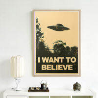 50.5X35ซม.ผมต้องการเชื่อ Vintage UFO ภาพวาดโปสเตอร์สติ๊กเกอร์ติดผนัง DecorI ต้องการเชื่อ Retro Kraft กระดาษโปสเตอร์ระเบิดตกแต่งภาพวาด