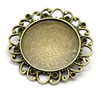 50Pcs Bronze Tone Round Cabochon Frame Setting Brooches Support de Broche 38mm (Fit 25mm)