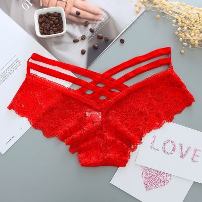 【CW】 panties women low lace solid long ladies cross belt underwear g string