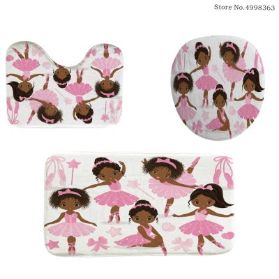 34 Piece Pink Ballet Cute Girl Bath Curtain with Free Hooks Waterproof Shower Curtain U Toilet Cover Anti Slip Mat Bathroom Set