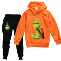 Girls Boys Spring Autumn green Grinchs Cartoon Sports suit 2pcs set Tracksuits Kids Clothing Casual clothes hoodies+Pants sets