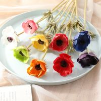 【DT】 hot  6PCS Artificial Anemones Flowers Real Touch Poppy Branches for Wedding Home Decoration Fake Flower Fall Decorations