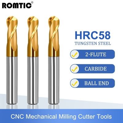 เครื่องตัดมิลลิ่งเคลือบโลหะผสมเครื่องมือเหล็กทังสเตนเครื่องมือ Cnc Maching Hrc58 Ball Nose Endmills ROMTIC Top Milling Cutter Machine Endmill