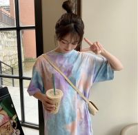 [ขายดี] เสื้อยืดคอกลมแฟชั่นผู้หญิง OVERSIZE ลายผ้ามัดย้อม แขนสั้น  [พร้อมส่ง][เก็บเงินปลายทาง]