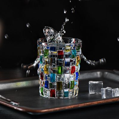 ❒✜  Italian designer with the same paragraph whiskey glass painted striped weaving crystal ice cube cup wholesale