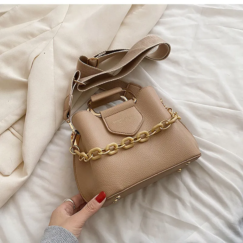 New Mini Luxury Women's Bucket Bag Quality Leather Shopper Shoulder  Crossbody Bags Thick Chain Designer Tote Handbags and Purses