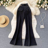 SINGREINY 2022 Flare Pants Women Fashion Irregular Black Casual Boot Cut Bottoms High Waist Elegant Streetwear Wide Leg Trousers