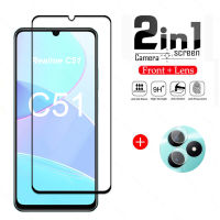 (2-In-1) ป้องกันจอ HD สำหรับ Realme C51 4G ฟิล์มกระจกนิรภัยป้องกันเต็มพื้นที่พร้อมเลนส์กล้องถ่ายรูปป้องกันรอยขีดข่วนป้องกันการระเบิด (ด้านหน้า + ฟิล์มเลนส์)