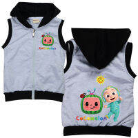 Cocomelon &amp; Moody ชายหญิง Sunmer Hooded Waistcoat ผ้าฝ้ายการ์ตูนซิปแขนกุดยอดนิยม Casual พิมพ์เสื้อผ้าเด็กเสื้อผ้า8632