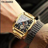 Upmarket designer rectangle man watch waterproof luminous ins electronic movement