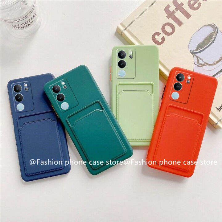 phone-case-เคส-vivo-v29-v29e-v29-pro-5g-สีทึบปลอกซิลิโคนพร้อมกระเป๋าเก็บบัตรป้องกันเลนส์เต็มรูปแบบฝาครอบนุ่ม2023