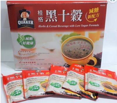 Quaker Herbs &amp; Cereal Beverage Black Sesame with Low Sugar Formula 38 g X 5-Pack [Sell Seperately] เควกเกอร์ เครื่องดื่มสมุนไพรและซีเรียลผสมงาดำสูตรน้ําตาลต่ํา38กรัมX5แพ็ค [แบ่งขาย]