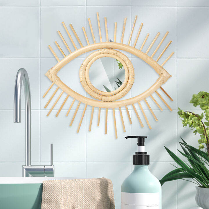 Hanging Rattan Mirror Decorative Boho Eye Mirror Handmade Eye Mirror Wall Decor Aesthetic Evil