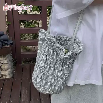 Mini Bag Pu Drawstring Bucket Bag 2023 Autumn New Pleated Bucket Bag