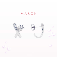 MARON✨ [ของแท้] Feo Stars Cross Earrings เงินแท้925 ชุบ White Gold ต่างหูแป้น พลอยเพทายสีขาว