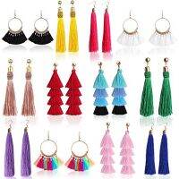 12 Pairs Tassel Earrings for Women Fashion Bohemian Earrings Colorful Layered Long Thread Dangly Tiered Drop Earrings