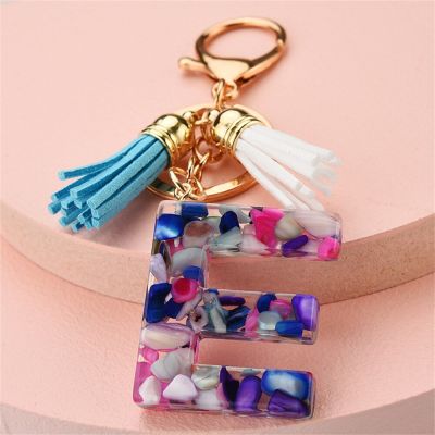 Fashion Tassel Keychains A-Z 26 Letters Purple Resin Keyring Women Handbag Pendant Cute Key Chain Charms Accessories Gift Key Chains
