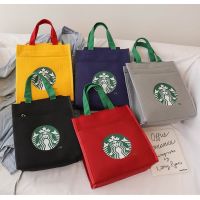 【Uhome】 พร้อมส่ง Starbucks กระเป๋าถือ ผ้าแคนวาส ทรงโท้ท ใส่กล่องอาหารกลางวัน สําหรับนักเรียน