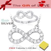 ๋JWG3 Beauty Jewelry  เซ็ตสร้อย+แหวนอินฟินิตี้ Valentines วาเลนไทน์ เงินแท้ Silver ประดับเพชรสวิส CZ SS2063-RR เคลือบทองคำขาว สร้อยคอ