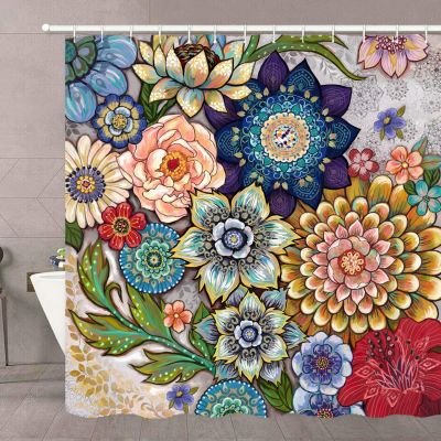 Boho Floral Shower Curtains for Bathroom Blossom Flower 3D Print Shower Curtains with 12 Hooks Home Decoration Accessories