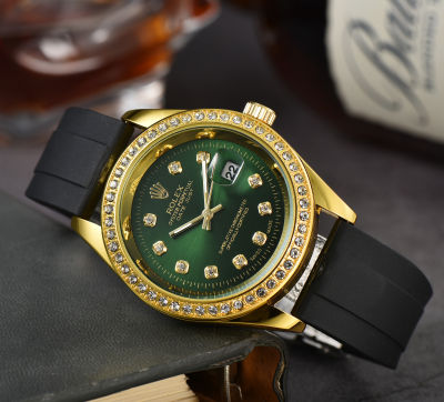 นาฬิกาข้อมือผู้ชายแบรนด์หรูของผู้ชายนาฬิกาควอทซ์ลำลองธุรกิจสำหรับบุรุษสายยางคุณภาพสูง (หน้าปัดสีทอง)