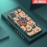 JIUMOO เคสสำหรับ OPPO A15 A15s A35 4G,เคสนิ่มลายการ์ตูนหมีดีไซน์ใหม่ด้านข้างบางมีน้ำค้างแข็งโปร่งใสกันกระแทกเคสมือถือแข็งปลอกซิลิโคนคลุมทั้งหมดปกป้องกล้อง