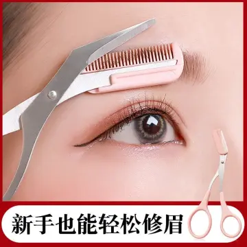 Women Ladies Pro Eyebrow Trimmer Comb Eyelash Hair Scissors Cutter