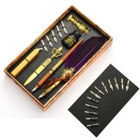 Calligraphy Quill Feather Dip Pen Fountain Writing Ink Nibs Seal Wax Gift Box
