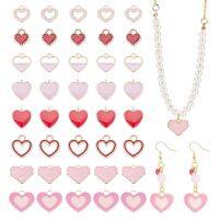 48Pcs 8 Style Alloy Enamel Pendants Light Gold Heart Mixed Color 8.5-19.5x7.5-21x1.5-2mm Hole: 1.5-3mm 6pcs/style