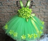 ■☎┋ Girls Green Flower Petals Tutu Dress Kids Fluffy Tulle Straps Dress Ball Gown with Ribbon Bow Children Party Costume Dresses