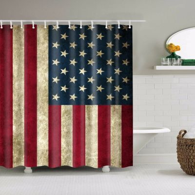 Towel Map Bookshelf Flag Crown Bathroom Shower Curtains Vintage Style Frabic Waterproof Polyester Bath Curtain With Hooks
