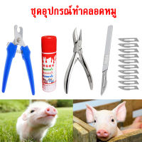 กรรไกรตัดหางหมู กรรไกรตัดเขี้ยวหมู มีดตอนหมู แถมใบมีด10ใบ สีทำเครื่องหมายสัตว์ สุ่มสี