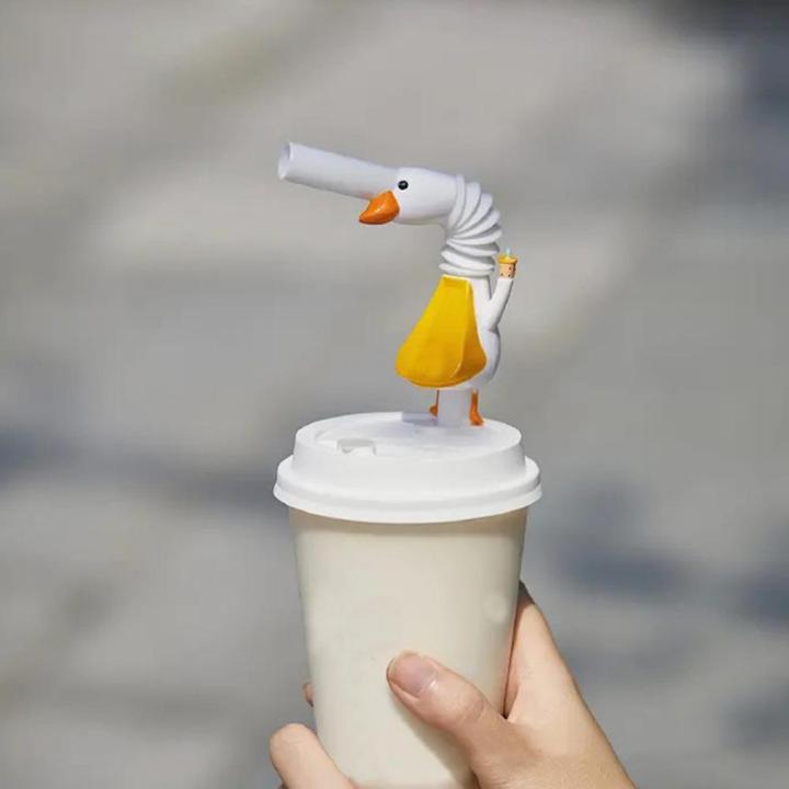 Cute White Goose Drinking Straws Fun Animal Style Reusable Straws V9W4
