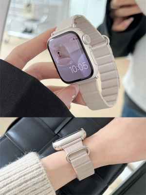 Starlight Leather Link Band For Apple Watch 41mm 45mm 44 40mm 42 38mm Slim Magnetic Loop Strap For iWatch Series 8 7 6 3 5 4 SE Straps