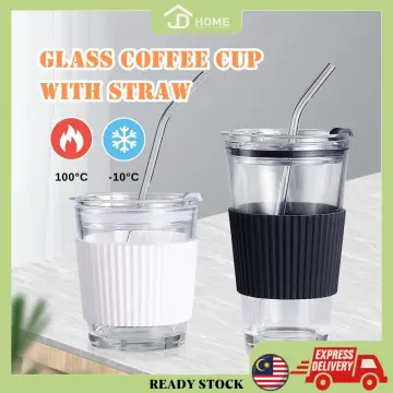 Glass Straw Cup With Thermal Insulation Cover 350/450ml Portable