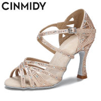 CINMIDY Rhinestone รองเท้าเต้นรำห้องบอลรูมรองเท้าเต้นรำแทงโก้สำหรับสาวรองเท้าเต้นรำละตินผู้หญิงในร่มนุ่มแต่เพียงผู้เดียวพรรครองเท้า