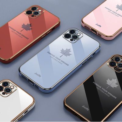 Boucho Gold plating Maple leaf Phone Case For iphone 11 12 13 14 Pro Max XR XS MAX X 7 8 Plus Electroplated Back Cover