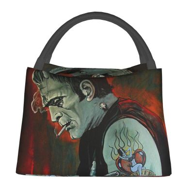 Broken Hearted Frankenstein Monster Tattoo Art Insulated Lunch Tote Bag For Cooler Thermal Food Lunch Outdoor แคมป์ปิ้ง Travel