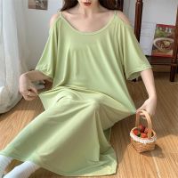 --SY23726❁∈✎ Fgn trade summer ice silk th jamas womens spender ghtdress pure dre sle sol m-length ghtdress rls home clot