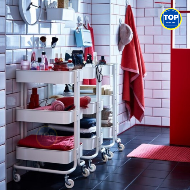 ชั้นวางของ รถเข็น IKEA_RASKOG 3ชั้น มีล้อ (สีขาว) ชั้นปรับระดับได้