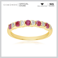 Gemondo แหวนเงินแท้ 925 Sterling Silver ประดับทับทิม (Ruby) และเพชร (Diamond) ดีไซน์แหนแถวสไตล์คลาสสิก : แหวนพลอยผู้หญิง