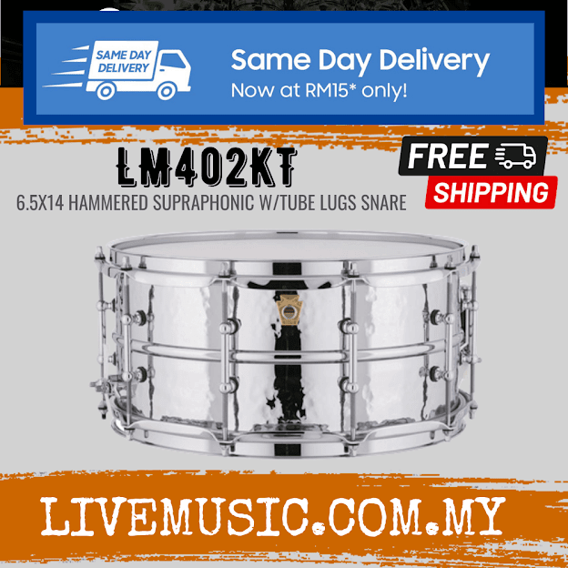 Ludwig LM402KT 6.5x14inch Supraphonic Chrome-Plated Aluminium Snare Drum,  Hammered Shell, Tube Lugs Lazada