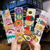 WYINYA 5pcs cute and cute childrens wool knitted material fruit animal pattern hairpin set girl cute hair trim clip