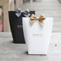 5pcs Black White Merci Candy Bag French Thank You Kraft Paper Gift Packaging Box Wedding Favors Birthday Party Supplies Cleaning Tools